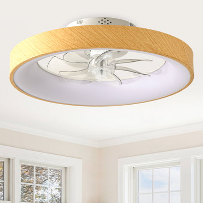 20" Modern Flush Mount Ceiling Fan with Dimmable RGB LED Light and Remote Control 6-speed Reversible DC Motor for Bedroom