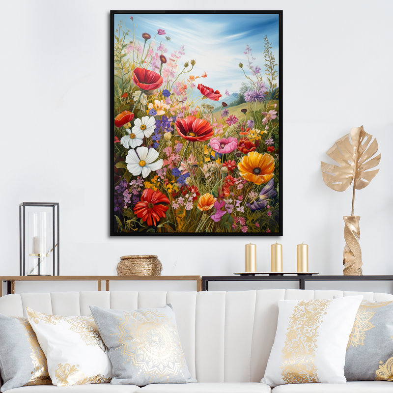 Célébration du printemps, campagne sauvage, impression sur toile, Cadre flottant noir, H 44 po x l 34 po