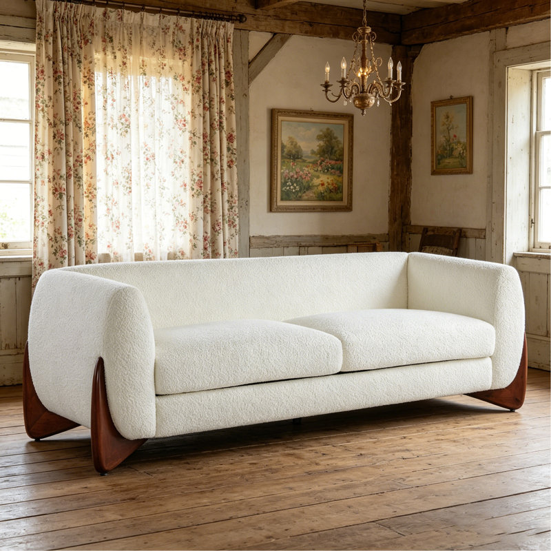 Canapé 82 pouces Boucle Sherpa, Tissu beige