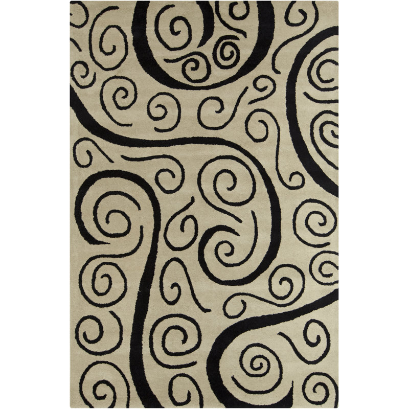 Ailey Authentic Hand-Tufted Handmade Beige & Black Modern Abstract Spiral Design Wool Area Rug