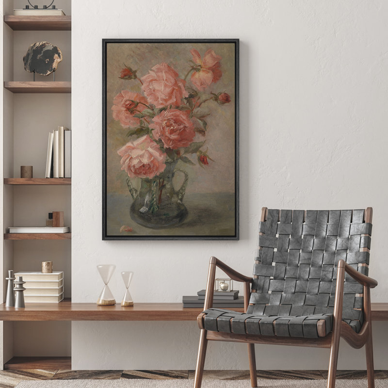 Reproduction d'art sur toile encadrée - œuvre d'art botanique florale rétro pour le décor du salon, H 24 po x l 16 po, Noir