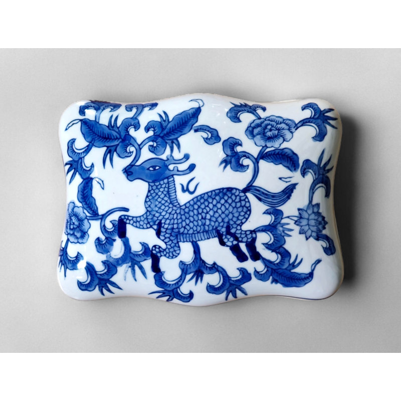 Boîte en porcelaine avec couvercle chinois, Bleu / blanc