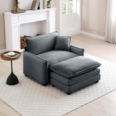 Single Deep Seat Sofa With Footstool With One Pillow