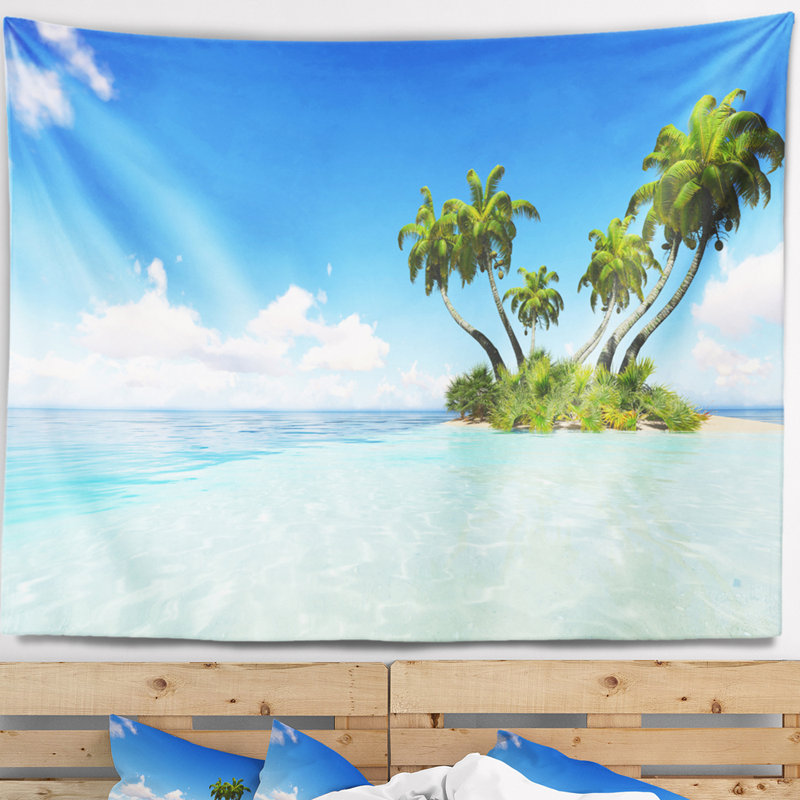 Tapisserie bleu ciel seascape corails island, H 32 po x l 39 po