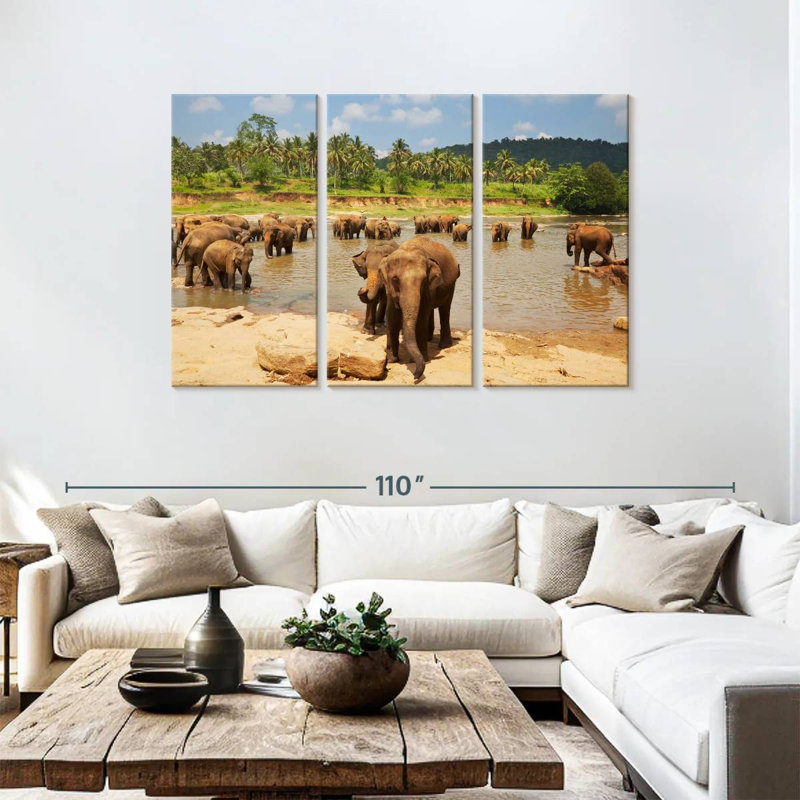 Brampt River Bathing Elephants, 48" H x 74" W