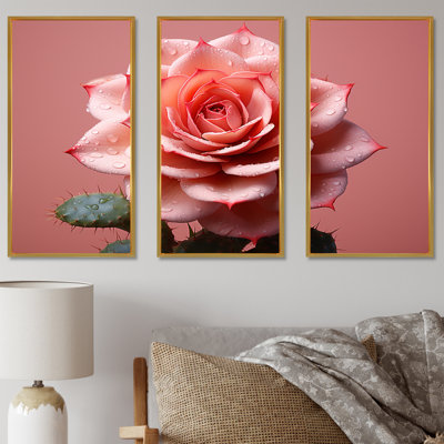Cactus Rose Resilience I - Ensemble de décoration murale cactus floral