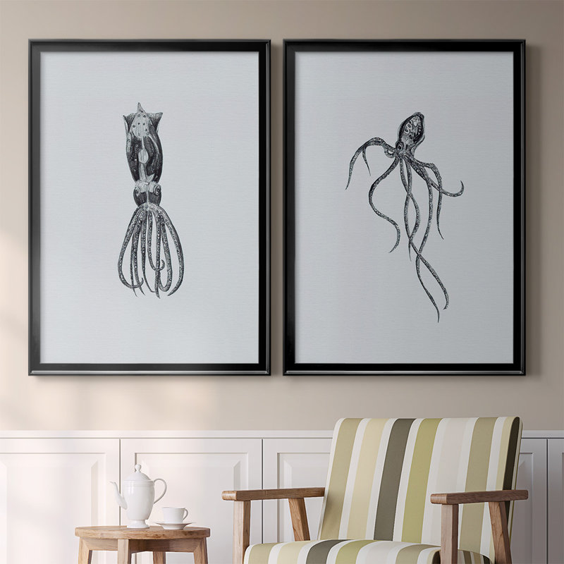 Marine Life III - Ensemble de 2 reproductions d'art sur toile encadrées, H 42,5 po x l 61 po x P 1,25 po, Noir