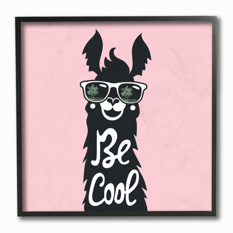 «Be Cool Llama with Sun lunettes», impression, H 12 po x l 12 po, Giclée encadrée noir minuit