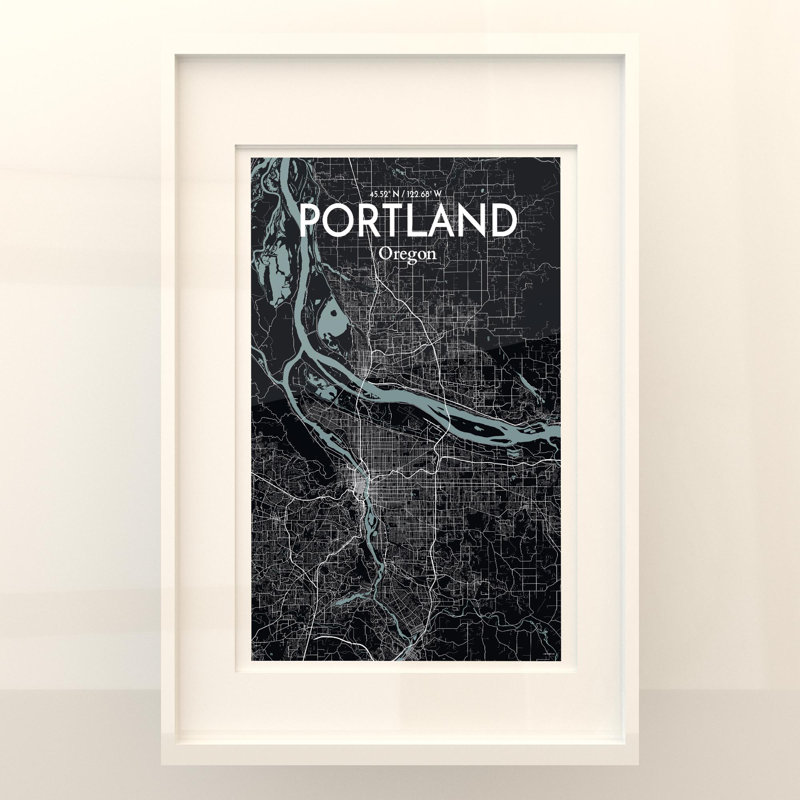Portland City Map In Midnight - No Frame Print, 36cm H x 24cm W x 0.05cm D