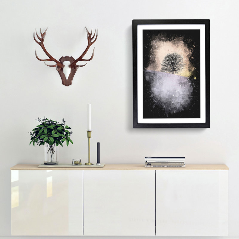 A Winter Tree at Sunset - Framed Print, 45cm H x 33cm W x 2cm D, Black Framed