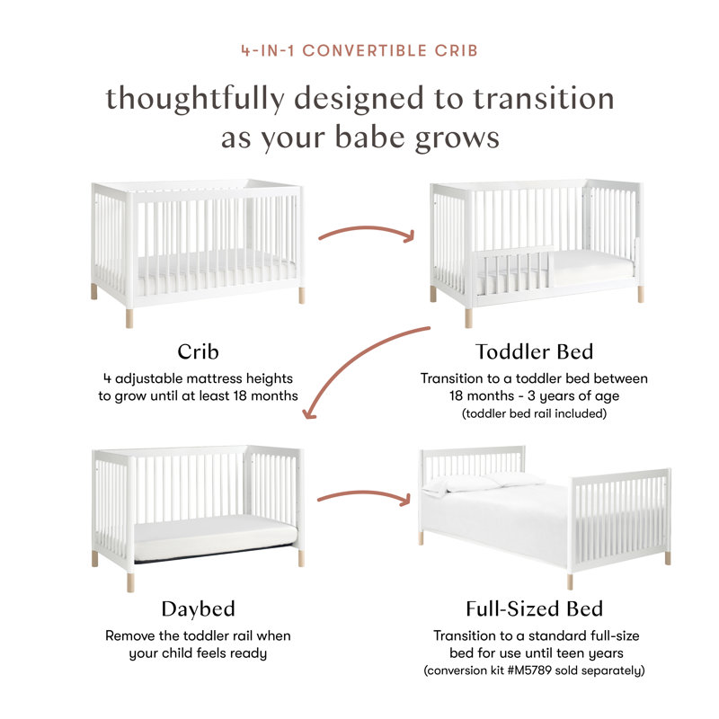 Gelato 4-in-1 Convertible Crib, White/Washed Natural