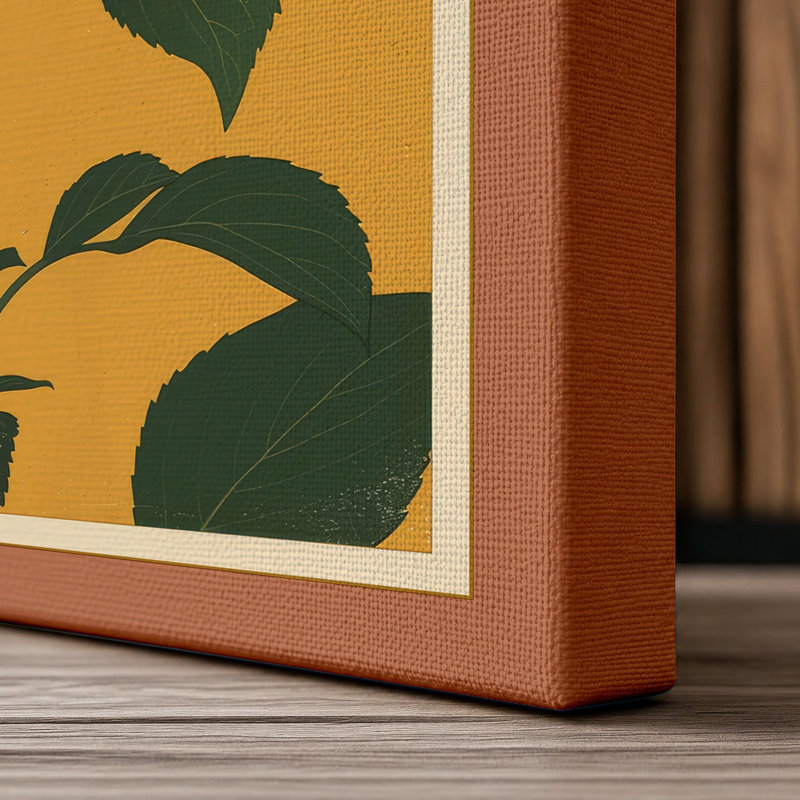 Golden Chrysanthemum Botanical - Wrapped Canvas, 24x16 - 61.0 x 40.6 cm, Terracotta Border