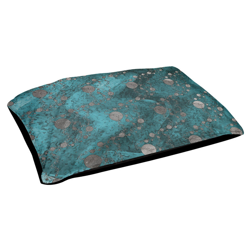 Coussin d'extérieur pour chien Byrge Planets Stars, Moyen (L 29,5 po x P19,5 po x H 9,5 po), Bleu sarcelle/Gris