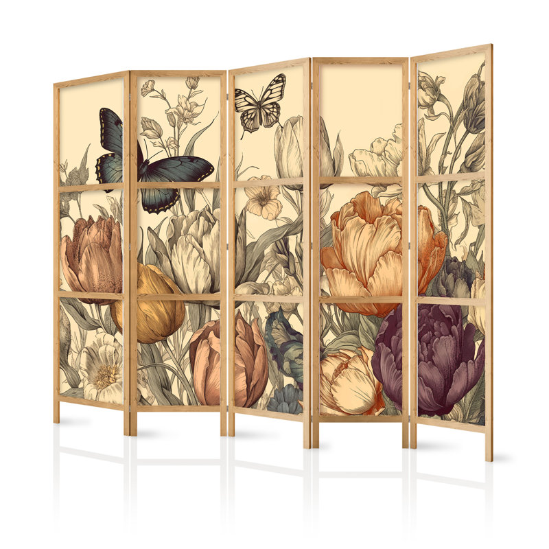 171cm H Solid Wood Folding Room Divider, 171cm H x 225cm W x 1.2cm D, 5