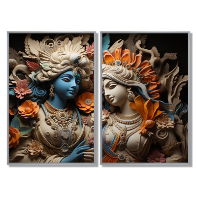 Hindouisme krishna kaki dieux - art mural de l'hindouisme, ensemble de 2 impressions sur toile spirituelles bleues
