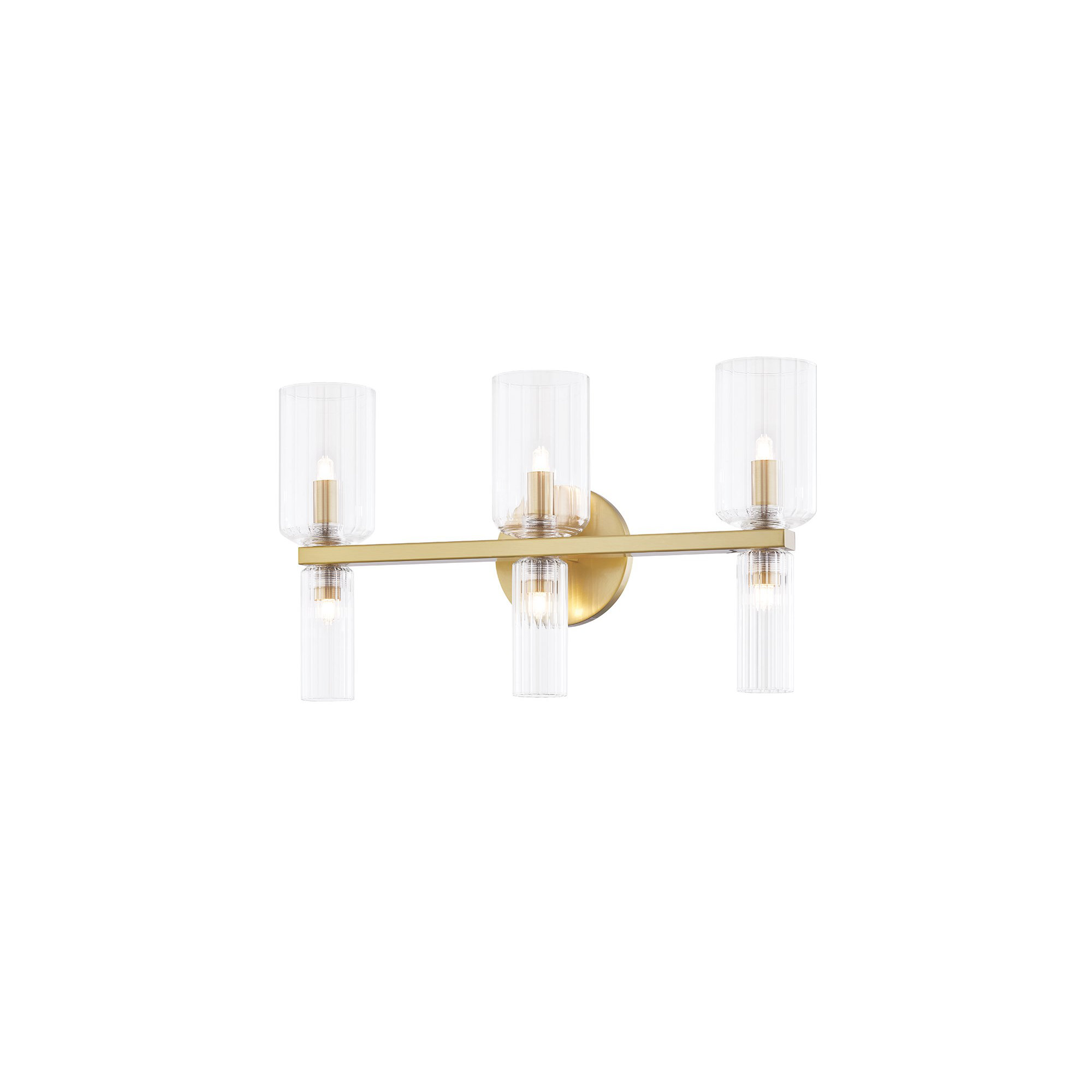 6 Light Transparent Vanity Light, Aged Brass