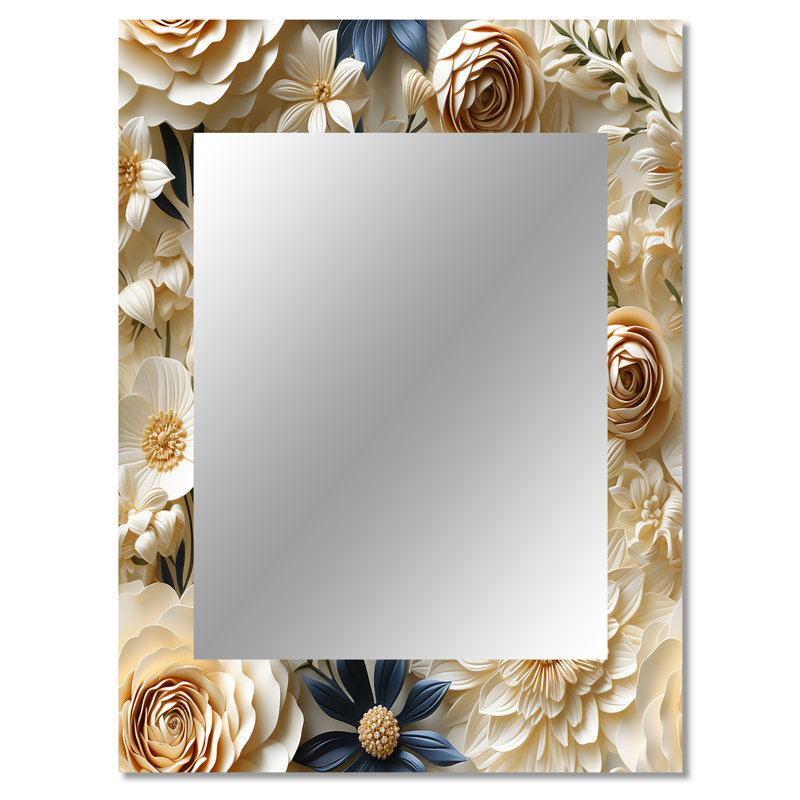 Jackson Cream Lace Botanics - miroir floral unique, 40 po x 30 po