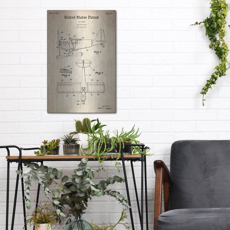 «High-Life Air plane Blueprint Parchment», art mural en métal, H 16 po x l 12 po
