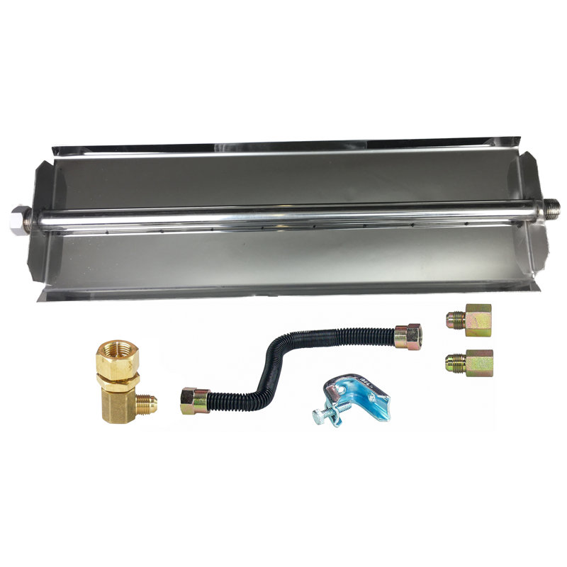 Brûleur à gaz linéaire Tretco avec ensemble de raccordement complet - Brûleur de foyer - Thermolaqué ou acier inoxydable - Foyer ou foyer au propane liquide LP