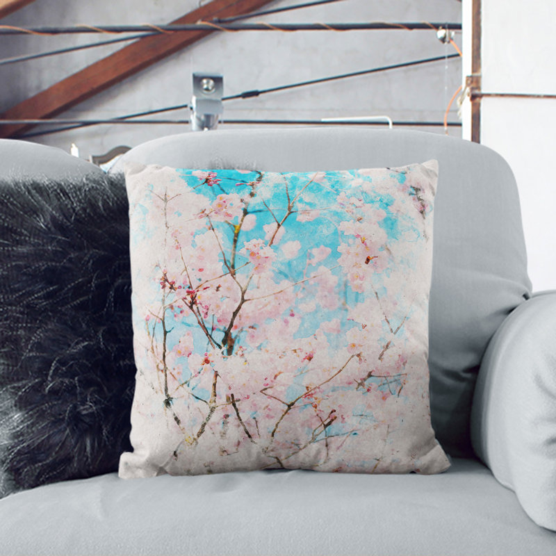 Branches Of A Cherry Blossom Square Throw Cushion, 55cm H x 55cm W x 20cm D, Black