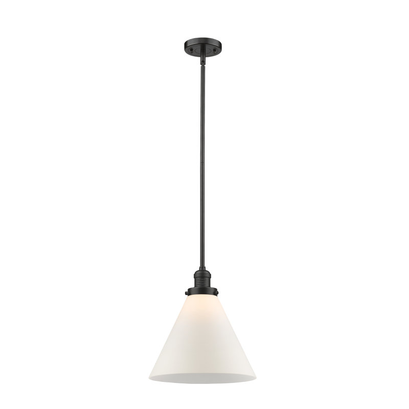 Luminaire suspendu conique à 1 lumière Anner, Blanc mat, Bronze huilé