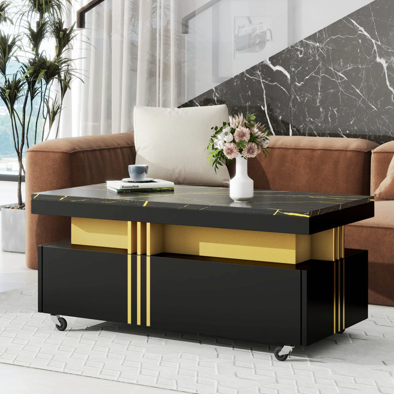 Azaliyah Coffee Table with storage,Cocktail Table with Caster Wheels, living room table, Black