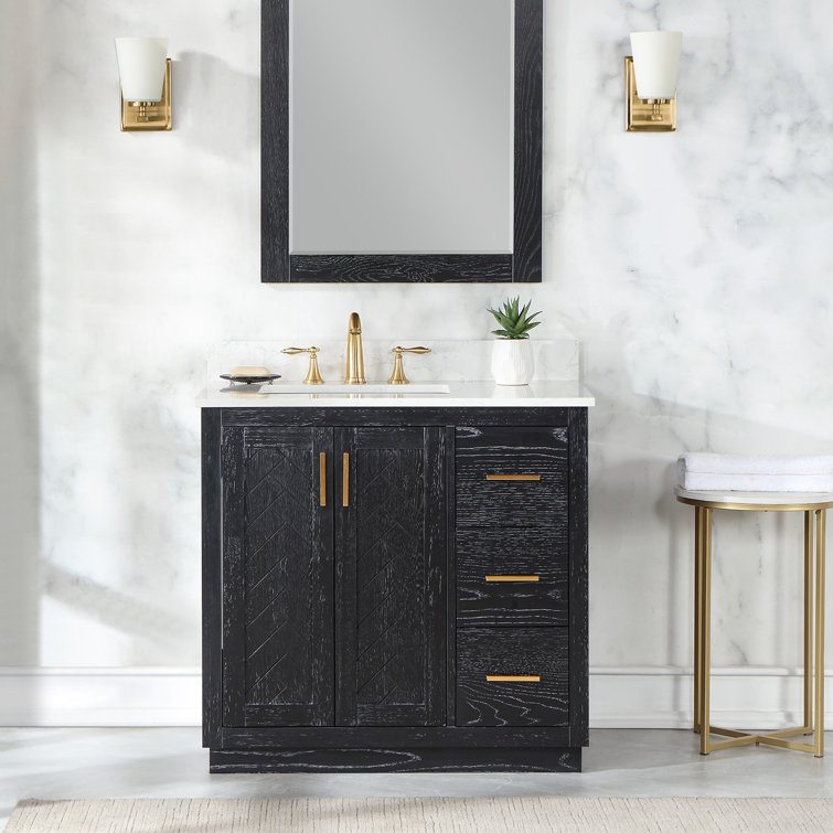 Gazsi 36" Single Bathroom Vanity Set with Grain White Engineered Stone Countertop without Mirror