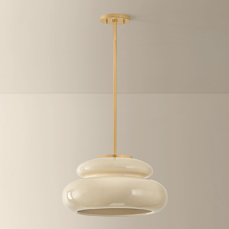 Luminaire suspendu 1 lumière en forme de pia par Hilary Matt pour Mitzi, Laiton vieilli et beurre de céramique craquelé