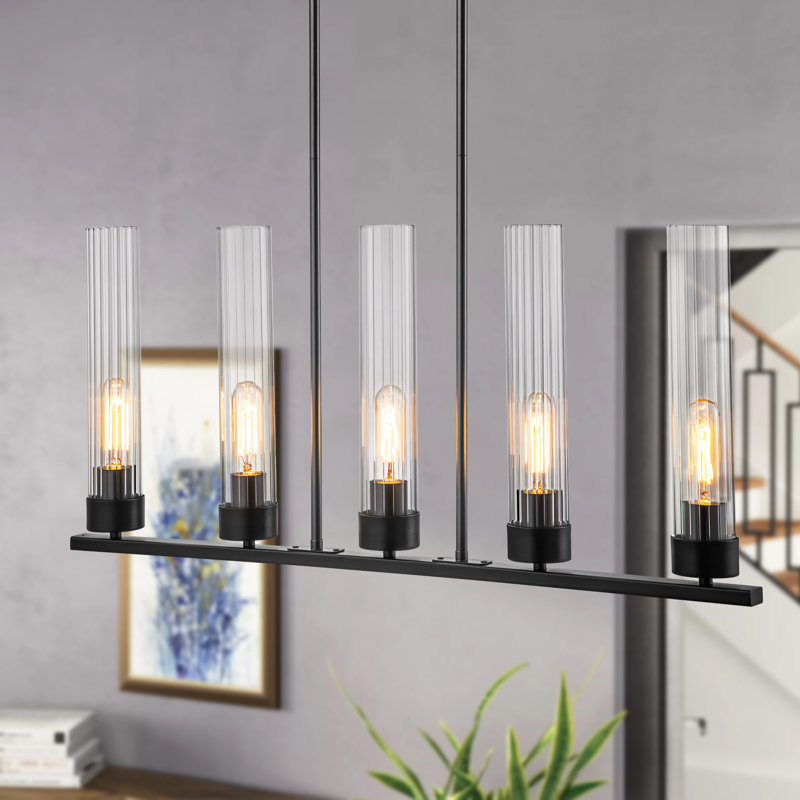 Luminaire suspendu noir en verre à 5 lumières Virma