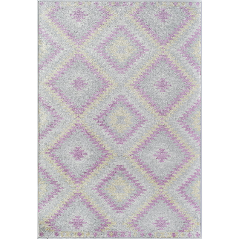 Tapis à motif tribal Mecca Bodrum BubbleGum, Rectangle 8 pi 9 po x 12 pi, Ivoire / orange / gris