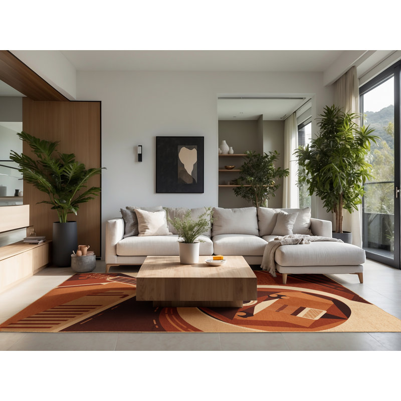 Soft Plush Snediker Sitar Modern Geometric Area Rug in Brown – LightBrown Binding, 6x9