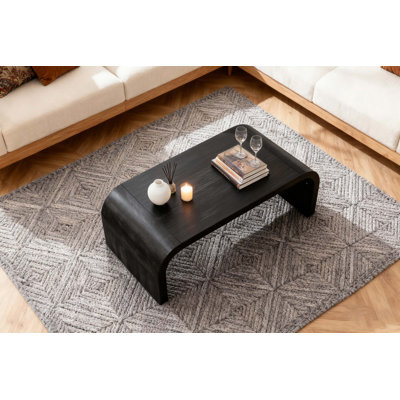 Farmhouse Vintage Crafts Coffee Table,Curved Art Deco Design, Easy Assembly, 48" W x 24" D x 18" (Antique Black)