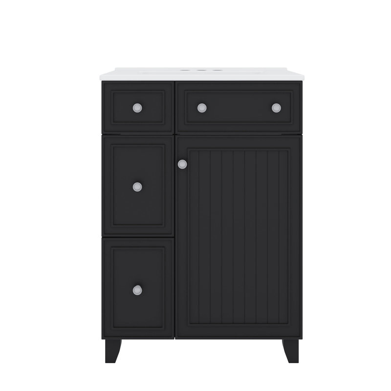 Armoire de meuble-lavabo 24 po avec 2 tiroirs et 1 porte en céramique, Noir
