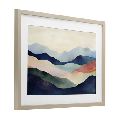 «Blue Abstract Mountain Landscape», reproduction d'art sous verre encadrée par Petal Prints Design