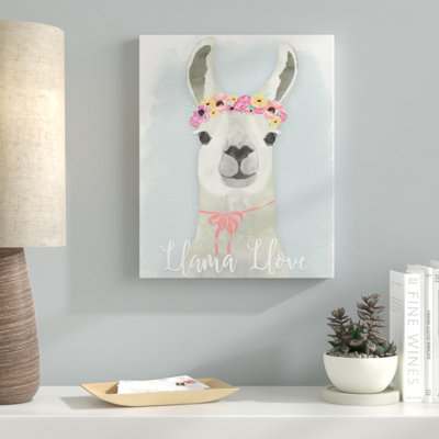 «Llama Love Pink Flower Tiara» par Jessica Mundo - impression d'art graphique