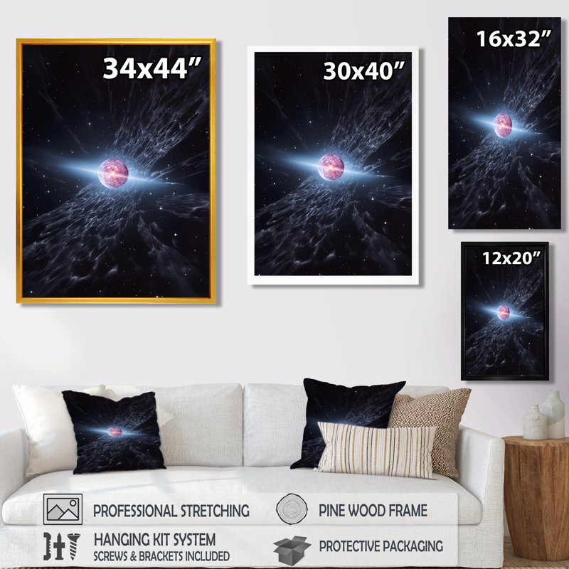 Planète rose en orbite dans l'espace lointain - espace, art mural, salon, H 20 po x l 12 po x P 1 po