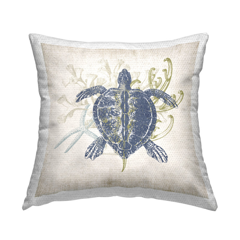 Oreiller d'extérieur imprimé "Tortue de natation", "Sea Life" par Victoria Barnes