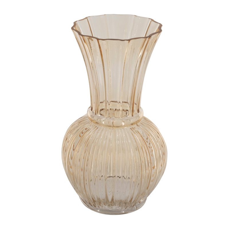D6.3X11.5 H vase décoratif en verre ambré avec texture nervurée et col évasé, H 11,4 po x l 6,3 po x P 6,3 po