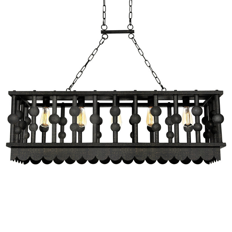 Luminaire suspendu linéaire à 5 lumières pour îlot de cuisine Art Deco, Noir antique