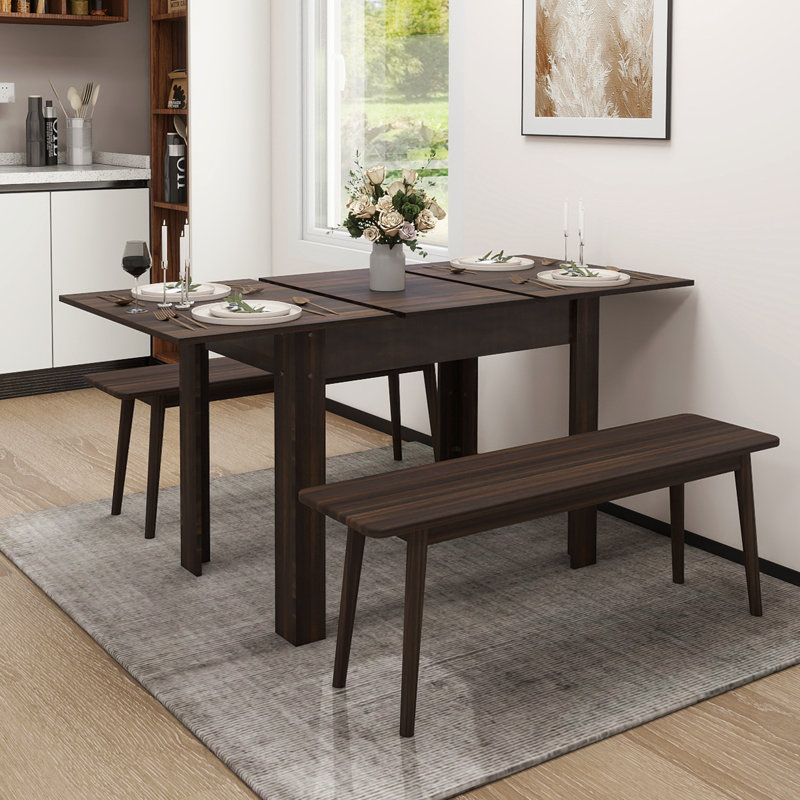 110-150cm Extendable Dining Table, Kitchen Wood Desk With 4-8 Seats, Space Saving, Brown, 110-150CM