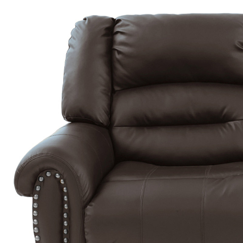 62.6'' W Faux Leather Round Arm Reclining Loveseat with Nailhead Trim, Brown