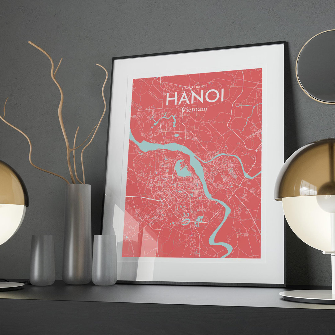 Hanoi City Map In Maritime - No Frame Print