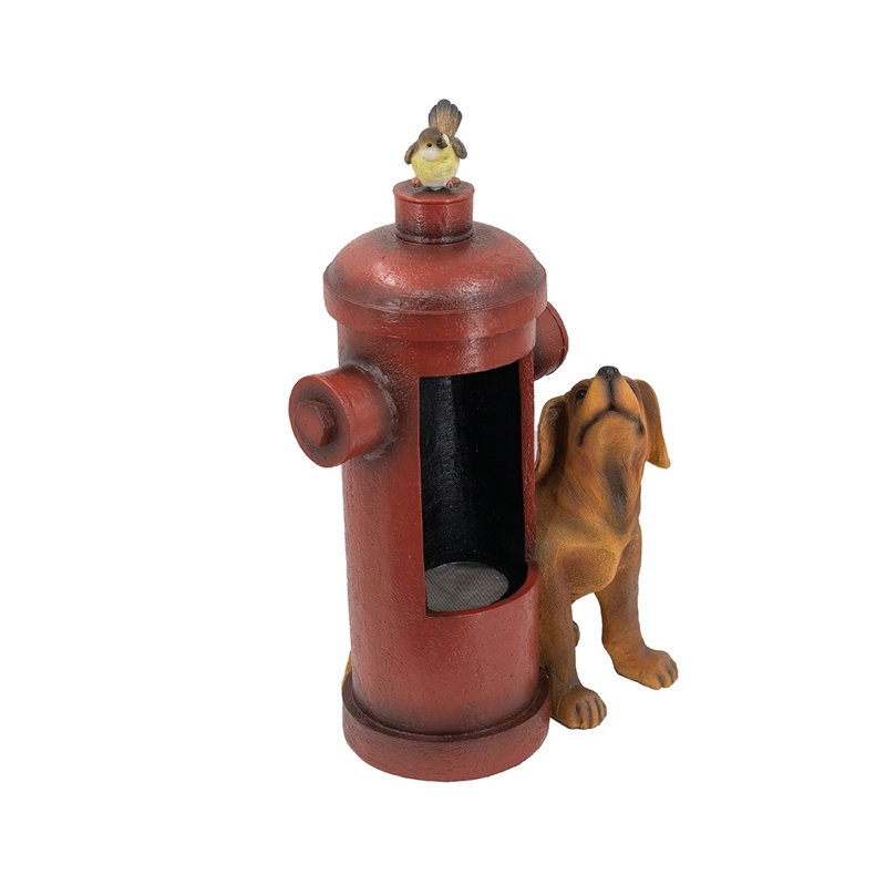 Fire Hydrant Water Fountain with Dog and Bird Accents - 16.2" x 11" x 26.8" - Red