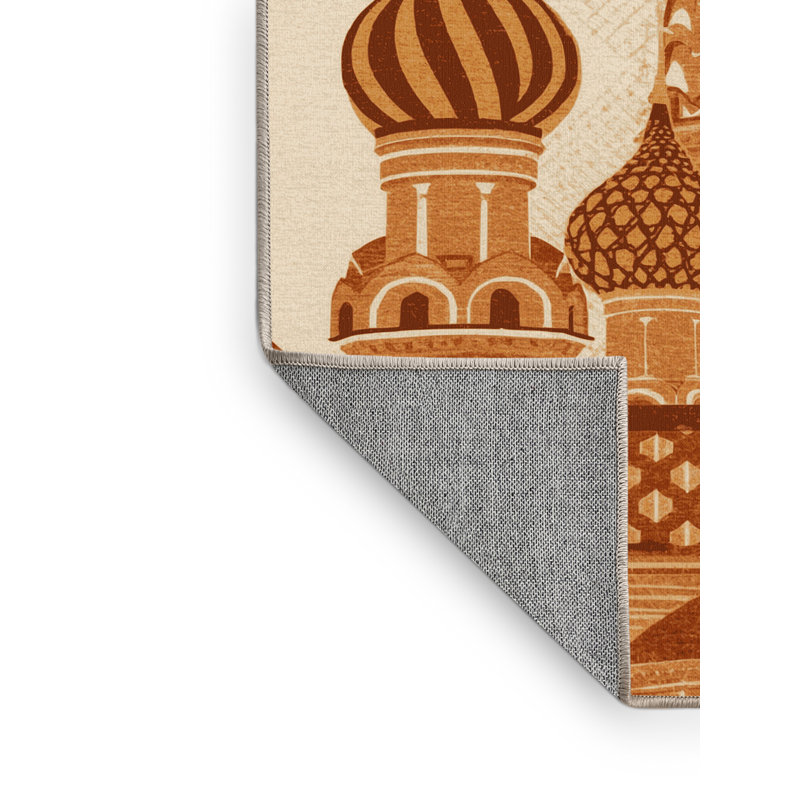 Machine Washable Paret St Basils Cathedral Moscow Modern Geometric Rug in Beige – Beige Binding, 3x5