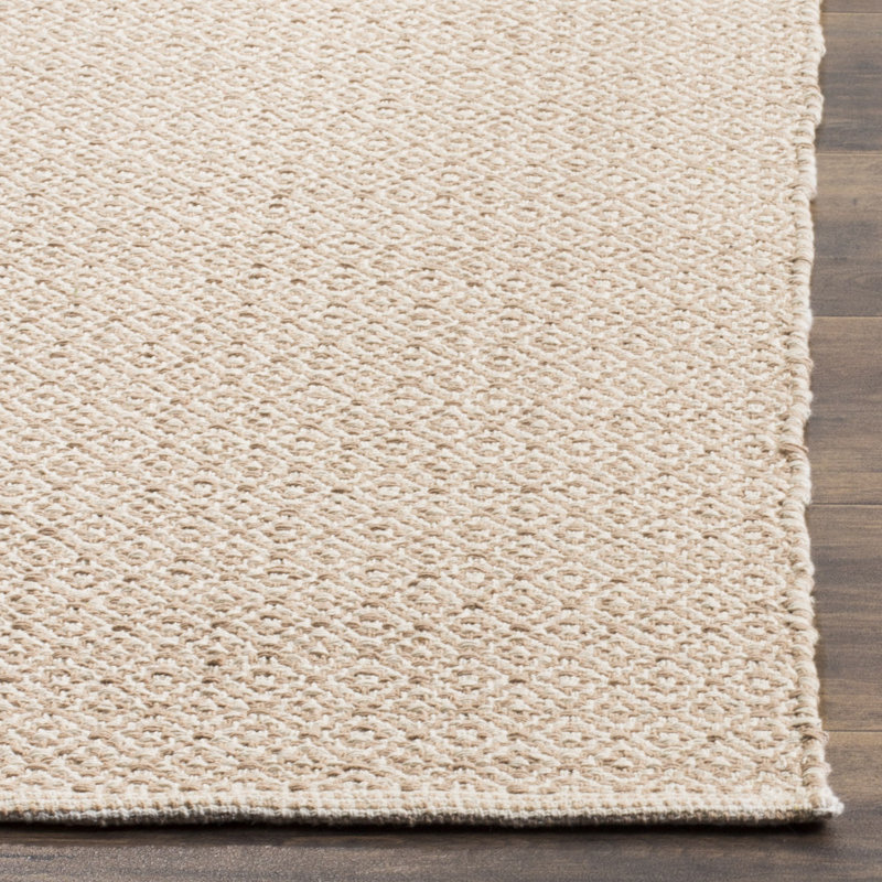 Tapis ivoire / beige en coton tissé à la main Bester, Rectangle 2 pi 6 po x 4 pi