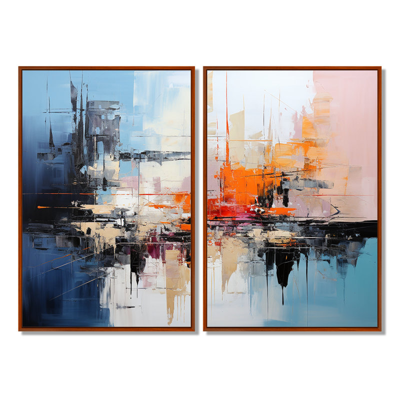 Art asiatique, expression abstraite III - grand art mural asiatique, 2 panneaux, 36" H x 48" W, Impression encadrée flottante
