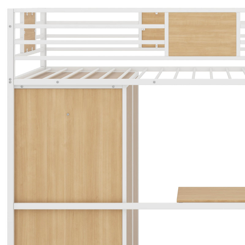 Lit mezzanine simple avec bureau en L et garde-robe, Blanc