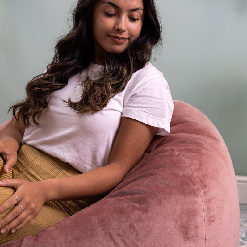 Kingston Velvet Bean Bag and Square Footstool, Dusk Pink