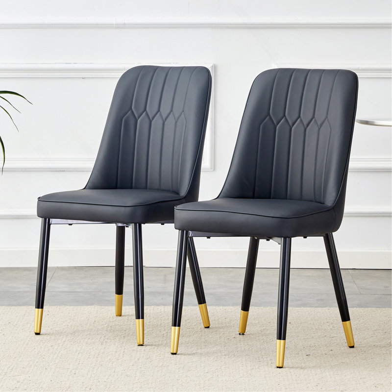 Stylish And Comfortable Dining Chair Set With Metal Legs And PU Leather Seats, 2, Black