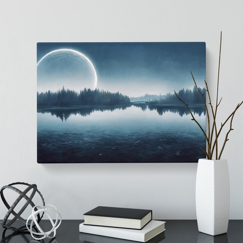Modern Forest Lake - Wrapped Canvas Painting, 50cm H x 76cm W x 3cm D